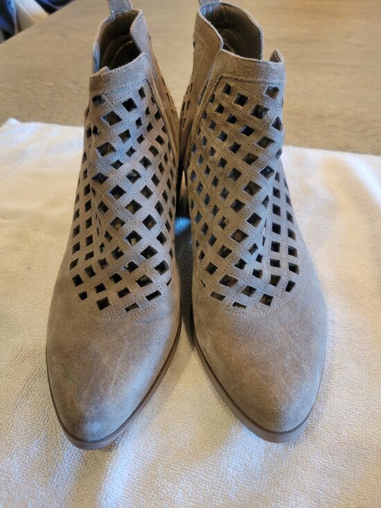 Crown Vintage Shoes - Crown Vintage Taupe Suede Perforated Ankle Booties Women's Size 11